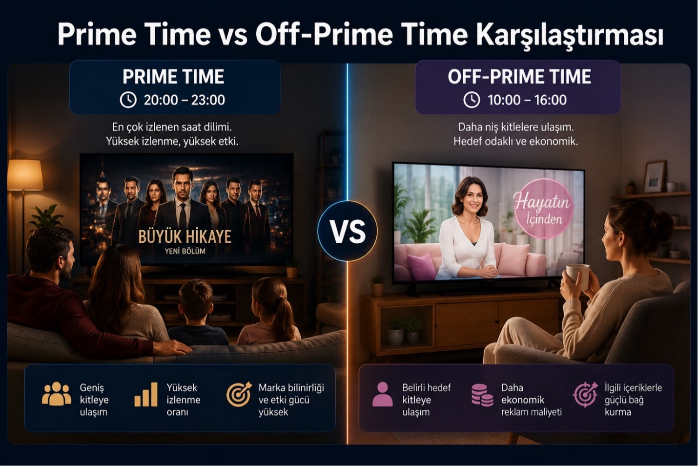 Prime time ve off-prime time yayın kuşağı karşılaştırması